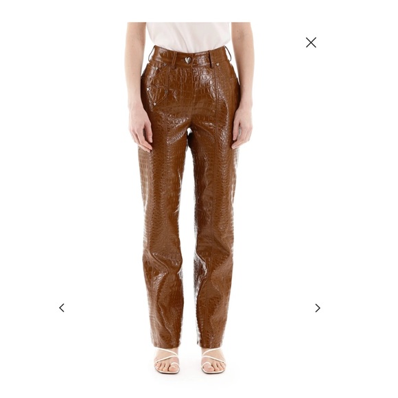 Saks potts brown patent leather pants